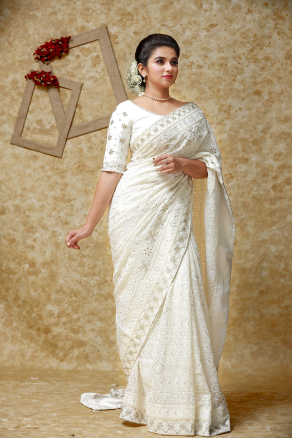 White Chikankari Bridal saree